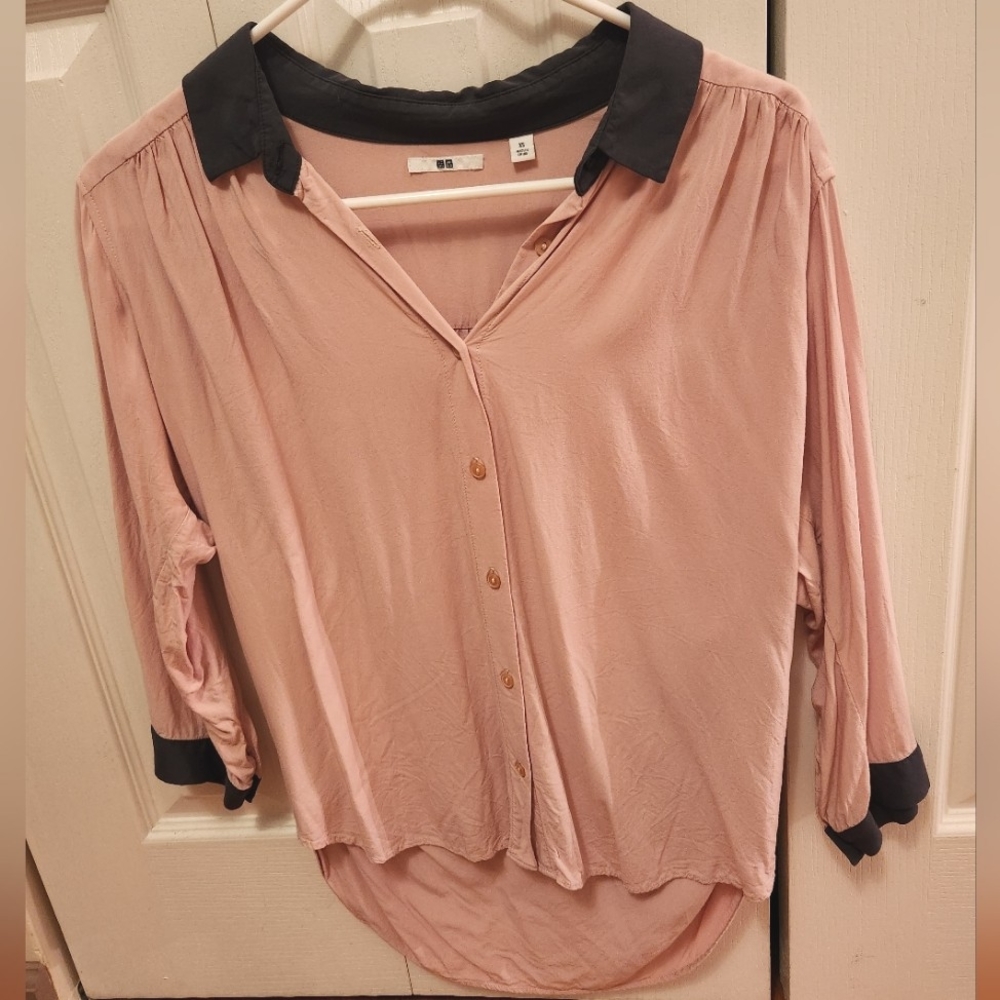 Uniqlo Rayon Blouse, Women's Size XS, Pink and Navy